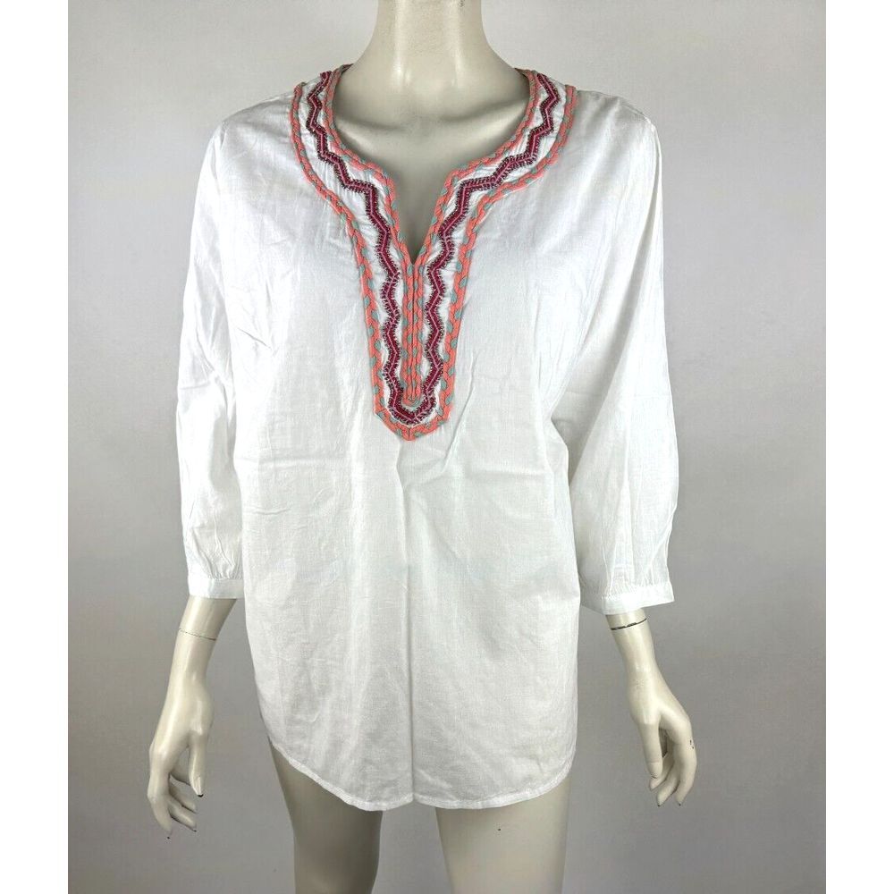 World Market Mariella Top Women L XL NWT Embroidered Cotton Tunic 3/4‎ Sleeve
